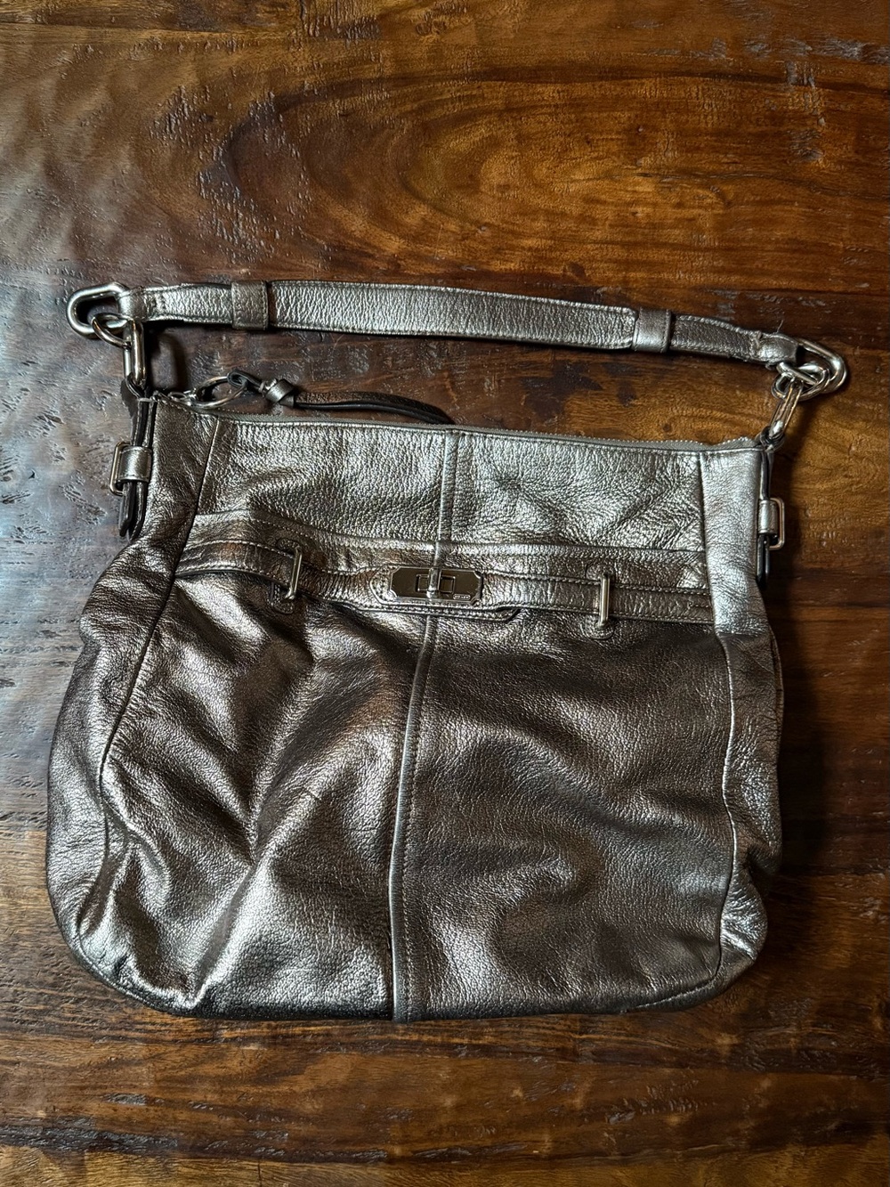 Coach Metallic Gray Leather Shoulder Bag - small/medium